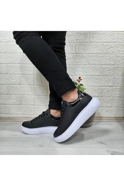 BESTOF AYAKKABI Bestof 150 Siyah-Beyaz Fuspetli Sneaker Düz Taban Spor Ayakkabı - Resim 6