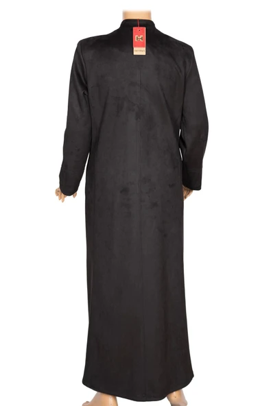 Hesna Kadın Serez Büyük Beden Süet Yanı Cepli Kışlık Siyah Pardesü - Resim 5