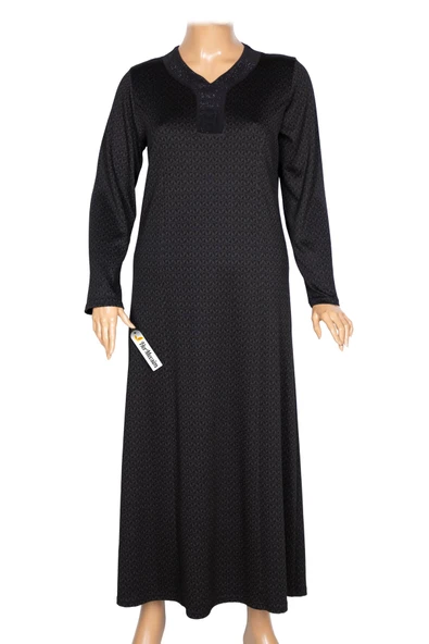 Hesna Kadın Buket Büyük Beden Devore Kuplu Kışlık Siyah Elbise - Resim 2