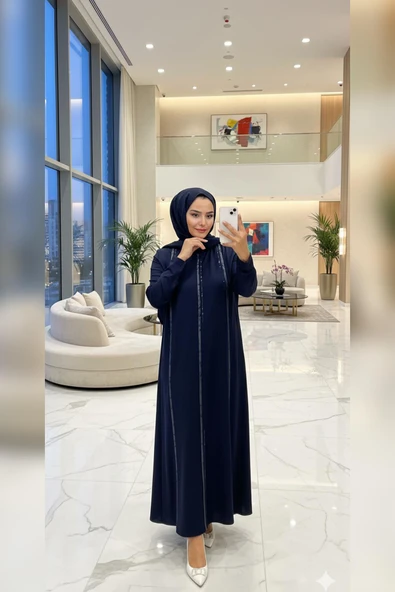 Elele Kadın Livia Büyük Beden Nervürlü Boydan Lacivert Elbise - Resim 2