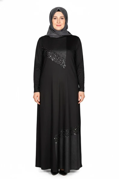 Missbah Kadın Aysın Büyük Beden Kristal Kumaş Payetli Siyah Elbise ürün görseli