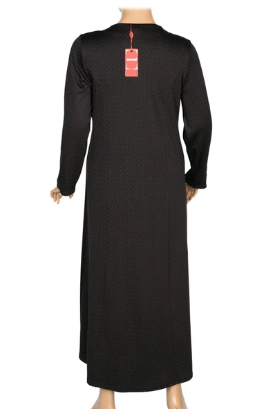 Hesna Kadın Buket Büyük Beden Devore Kuplu Kışlık Kahve Elbise - Resim 4