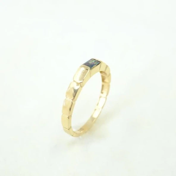 Baget Altın Yüzük - 14 Ayar Altın Baget Mistik Topaz Taşlı Kadın Yüzük - Hediyelik Altın Yüzük - 4