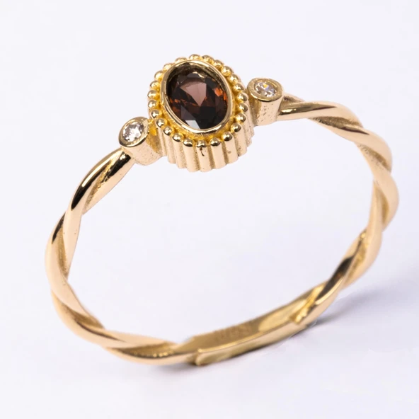 Altın Yüzük - 0.55 Ct Brown (Smoky) 0.10 Ct Pırlanta Swarovski Taşlı 14 Ayar Altın Evlilik Teklifi Yüzüğü - 11