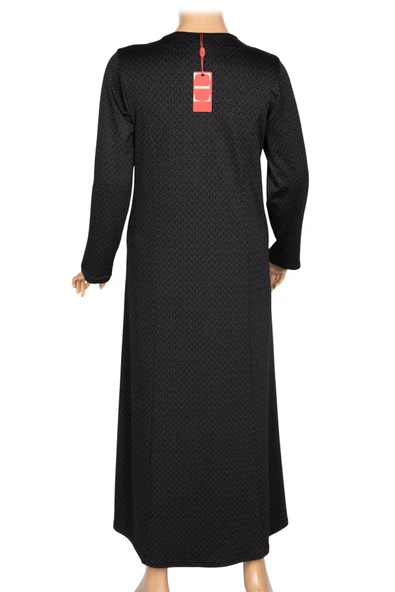 Hesna Kadın Buket Büyük Beden Devore Kuplu Kışlık Siyah Elbise - Resim 4