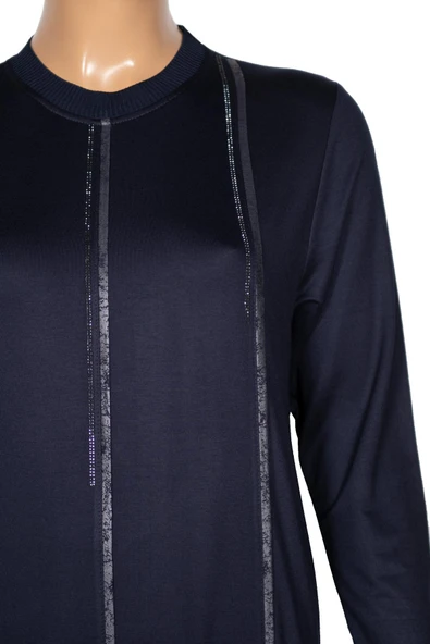 Elele Kadın Livia Büyük Beden Nervürlü Boydan Lacivert Elbise - Resim 4