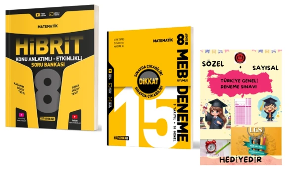 HIZ YAYINLARI 8. SINIF HİBRİT MATEMATİK SORU BANKASI- MATEMATİK 15li DENEME ve Hediye ürün görseli