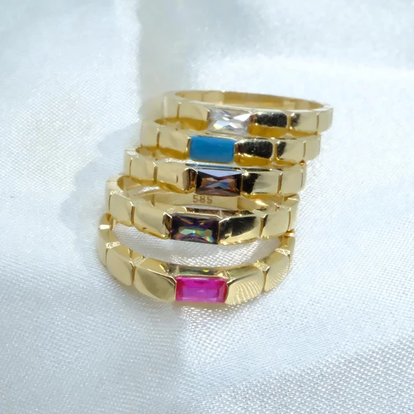 Baget Altın Yüzük - 14 Ayar Altın Baget Yakut Taşlı Kadın Yüzük - Anneler Günü, Sevgiliye Hediye - 8