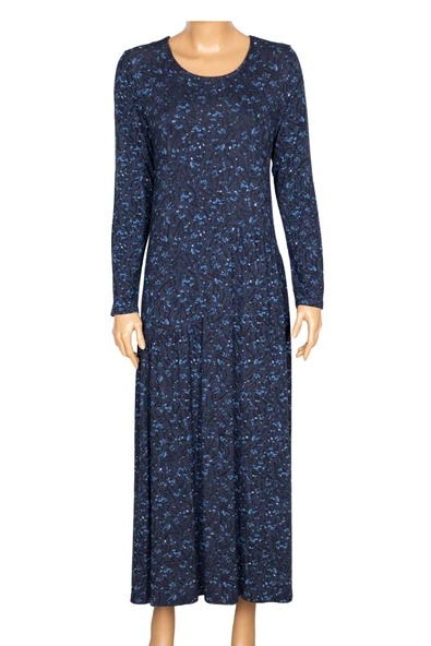 Barem Kadın Funda Belden Basene Büzgülü Penye Lacivert Elbise D57 - Resim 2