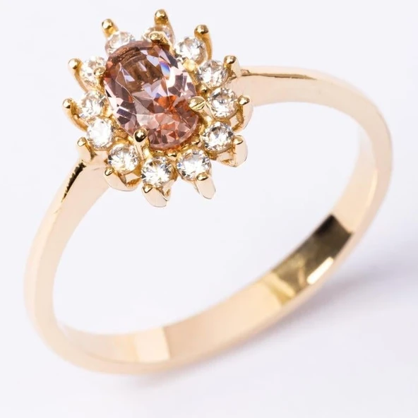 14 Ayar Altın Yüzük - Zultanit (Renk Değiltiren) Taşlı Anturajlı Evlilik Teklifi Yüzüğü - Kadın - 7