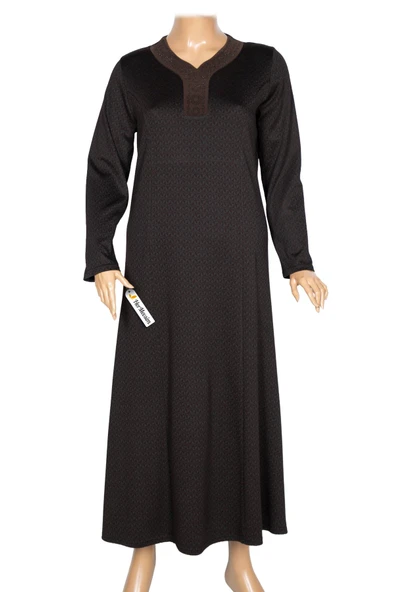 Hesna Kadın Buket Büyük Beden Devore Kuplu Kışlık Kahve Elbise - Resim 2