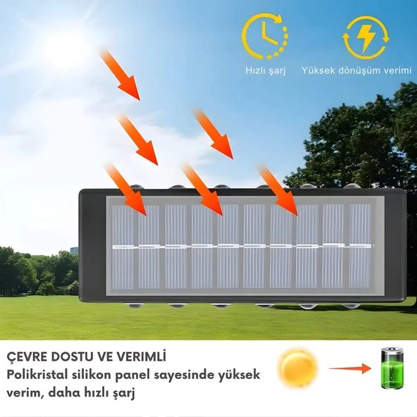 ShopyTech 12 LED Güneş Enerjili Çift Yönlü Duvar Lambası IP65 Otomatik Gece Aydınlatma Kablolamasız Montaj - Resim 2