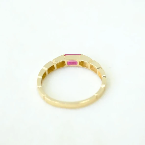 Baget Altın Yüzük - 14 Ayar Altın Baget Yakut Taşlı Kadın Yüzük - Anneler Günü, Sevgiliye Hediye - 7