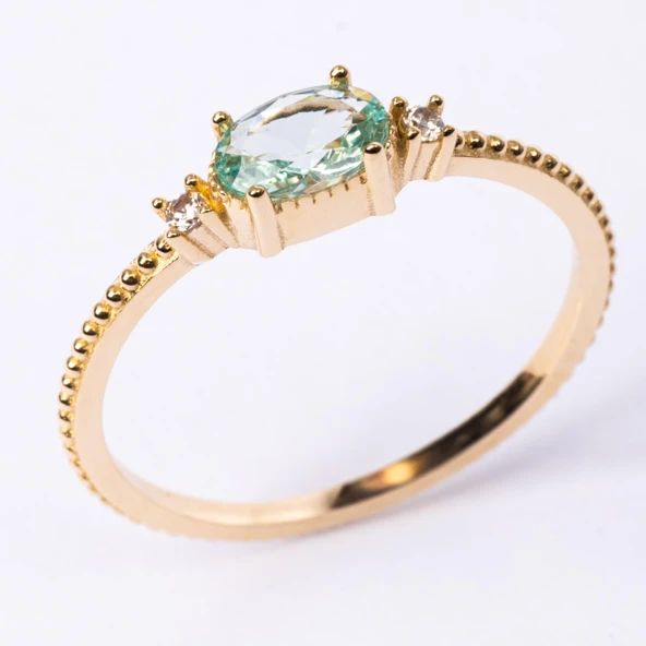 Tria Altın Yüzük - 14 Ayar Altın Oval Topaz Taşlı Yüzük - Hediyelik, Anneler Gününe Özel Yüzük - Resim 9