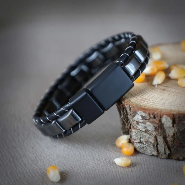 Hematit Örmeli Deri Bileklik 31832B2D8M04 - Resim 4