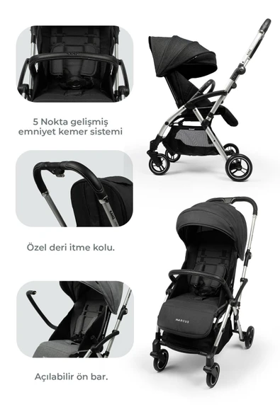 Kanz Marcus Kolay Katlanabilen Kabin Travel Sistem Bebek Arabası Raisin Black - 4