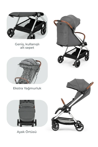 Kanz Fox Kabin Boy Bebek Arabası Gri - 5
