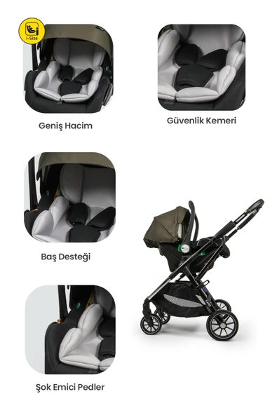 Kanz Thunder Kolay Katlanabilen Travel Sistem Bebek Arabası Pinegreen - 7