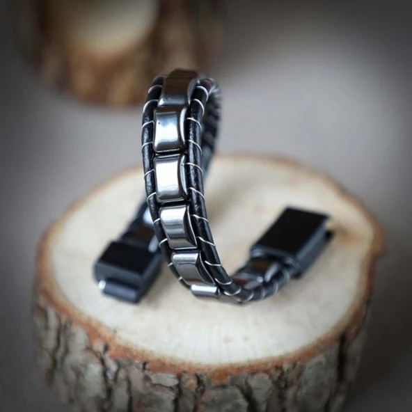 Hematit Örmeli Deri Bileklik 31832B2D8M04 - Resim 2