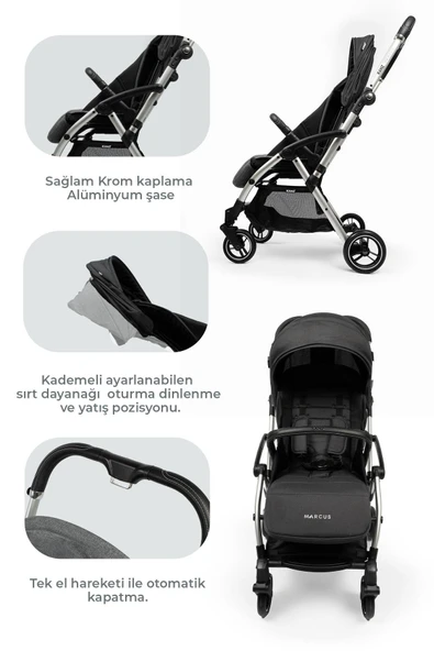 Kanz Marcus Kolay Katlanabilen Kabin Bebek Arabası Raisin Black - 4