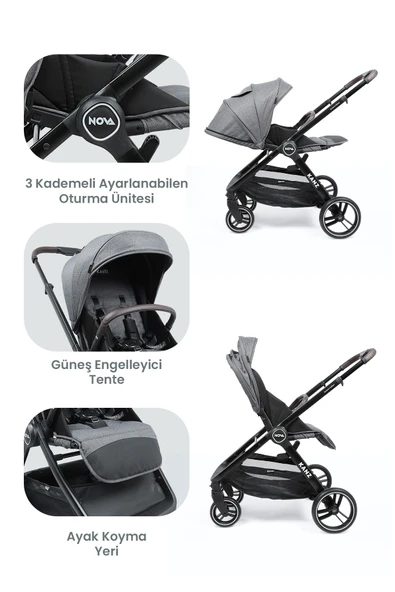 Kanz Nova Travel Sistem Bebek Arabası Gri - 6