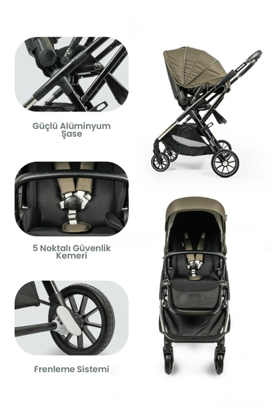 Kanz Thunder Kolay Katlanabilen Travel Sistem Bebek Arabası Pinegreen - 2