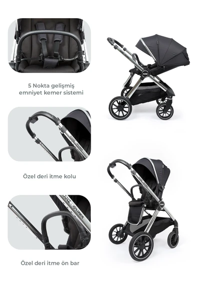 Kanz Explorer Autofold Travel Sistem Bebek Arabası Cole Black - 6