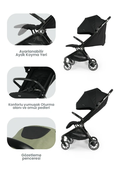 Kanz Bold Autofold Kabin Boy Bebek Arabası Ironblack - 7