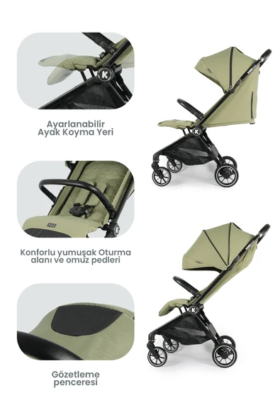 Kanz Bold Autofold Kabin Boy Bebek Arabası Forestgreen - 4