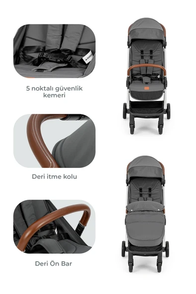 Kanz Fox Kabin Boy Bebek Arabası Gri - 6