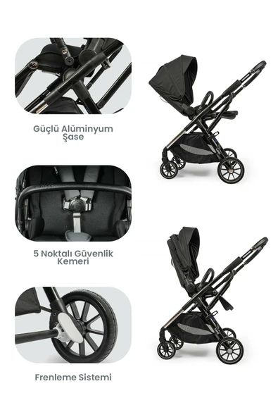 Kanz Thunder Kolay Katlanabilen Travel Sistem Bebek Arabası Oreoblack - 6