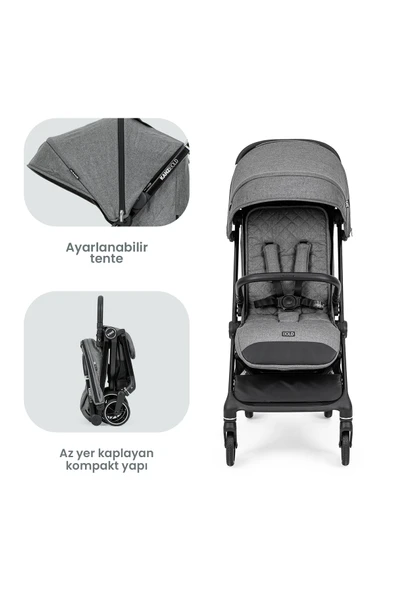 Kanz Bold Autofold Kabin Boy Bebek Arabası Steel Grey - 3