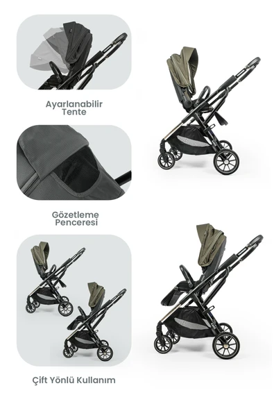 Kanz Thunder Kolay Katlanabilen Travel Sistem Bebek Arabası Pinegreen - 4