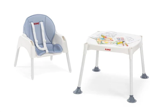 Kanz Yummy 3 in 1 Çalışma Masalı Mama Sandalyesi Gri - 4