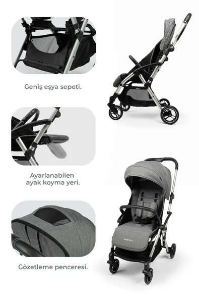 Kanz Marcus Kolay Katlanabilen Kabin Bebek Arabası Heavy Grey - 5