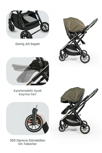 Kanz Thunder Kolay Katlanabilen Travel Sistem Bebek Arabası Pinegreen - 6