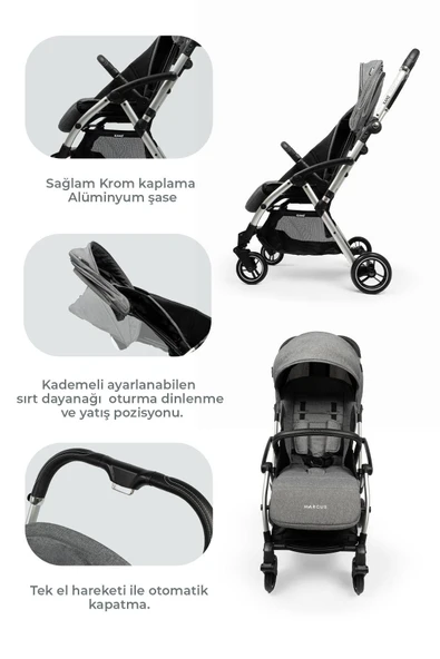 Kanz Marcus Kolay Katlanabilen Kabin Bebek Arabası Heavy Grey - 4
