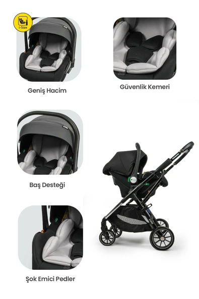 Kanz Thunder Kolay Katlanabilen Travel Sistem Bebek Arabası Oreoblack - 7