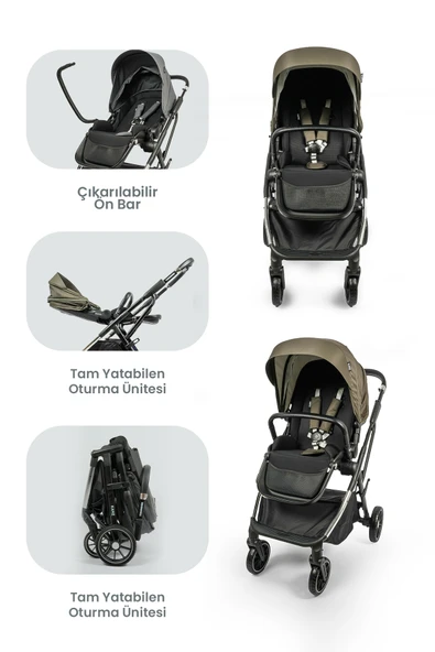 Kanz Thunder Kolay Katlanabilen Travel Sistem Bebek Arabası Pinegreen - 5