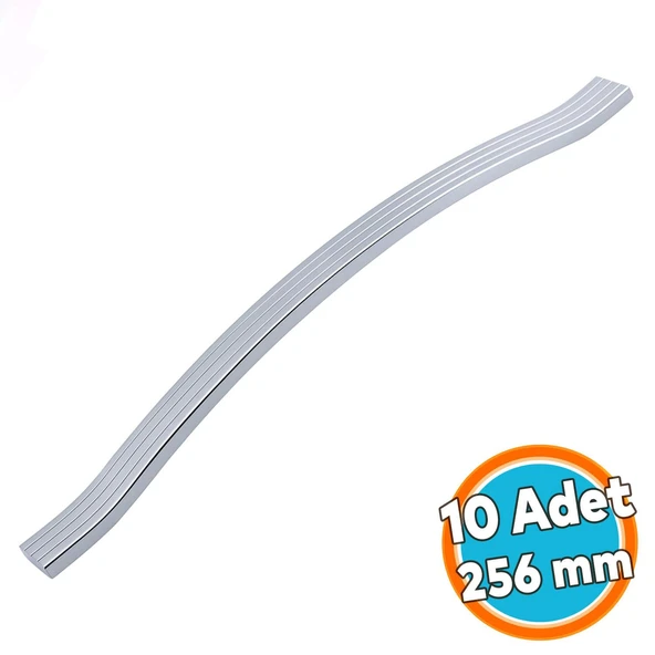 Mobilya Kulpu 256 mm Vida Aralığı Paslanmaz Sağlam Kulpları Kulbu Krom Gümüş Çizgili Metal 10 Adet ürün görseli