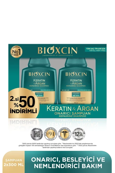Keratin & Argan Onarıcı Şampuan 300 ml - Yıpranmış Ve Hasar Görmüş Saçlar 2 Li Avantaj Set-