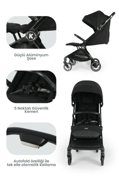 Kanz Bold Autofold Kabin Boy Bebek Arabası Ironblack - 3