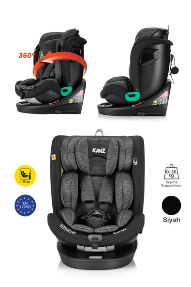 Kanz Cosmos i-Size(0-36kg) 360 Dönebilen Oto Koltuğu Siyah - 4