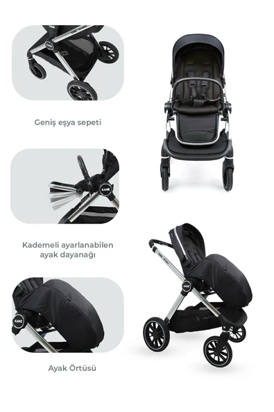 Kanz Explorer Autofold Travel Sistem Bebek Arabası Cole Black - 5