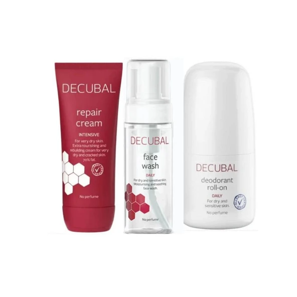Decubal Repair Onarıcı Krem 100 ml ve Face Wash 150 ml Yüz Yıkama Jeli ve Roll On 50 ml ürün görseli