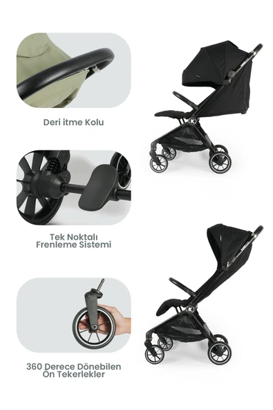 Kanz Bold Autofold Kabin Boy Bebek Arabası Ironblack - 5