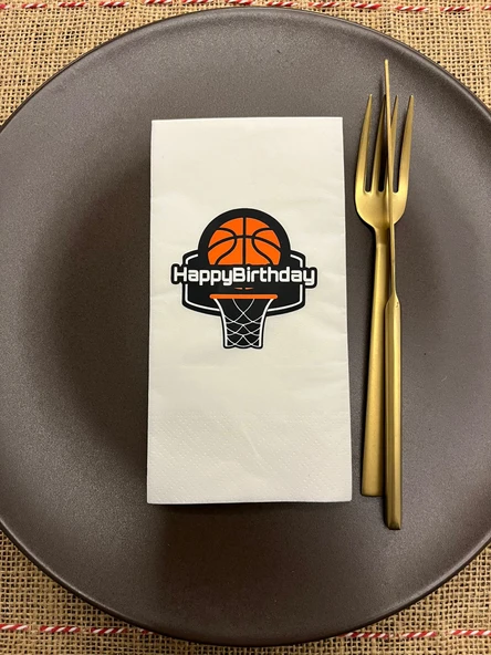 Basketbol  Temalı Happy Bırthday Baskılı Sunum Peçetesi Beyaz 16 Adet ürün görseli
