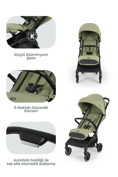 Kanz Bold Autofold Kabin Boy Bebek Arabası Forestgreen - 3
