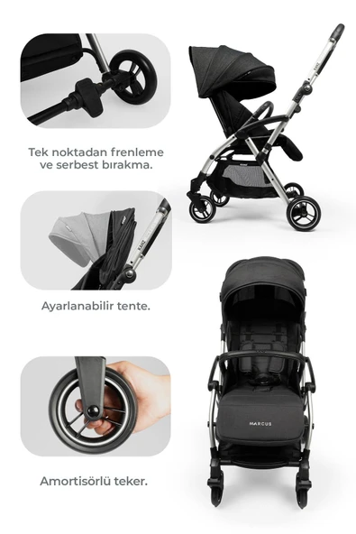 Kanz Marcus Kolay Katlanabilen Kabin Bebek Arabası Raisin Black - 3