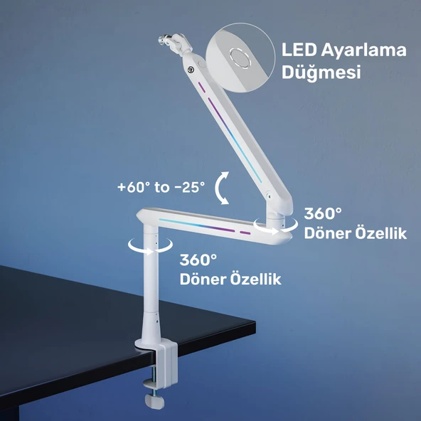 NPO STD191LW Elysium Profesyonel RGB Işıklı Amortisörlü Yayıncı Stüdyo Mikrofon Kolu - Resim 5